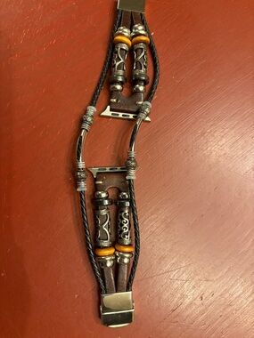 Bohemian Brown and Black Leather Watch Band with Silver Accents